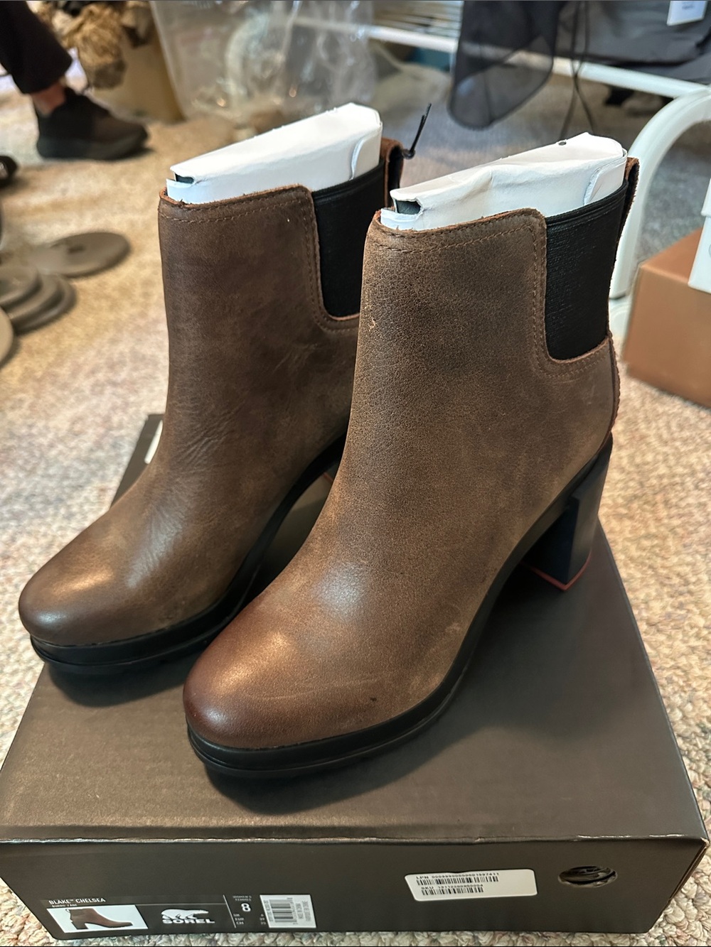 Sorel Brown Leather Ankle Booties with Block Heel